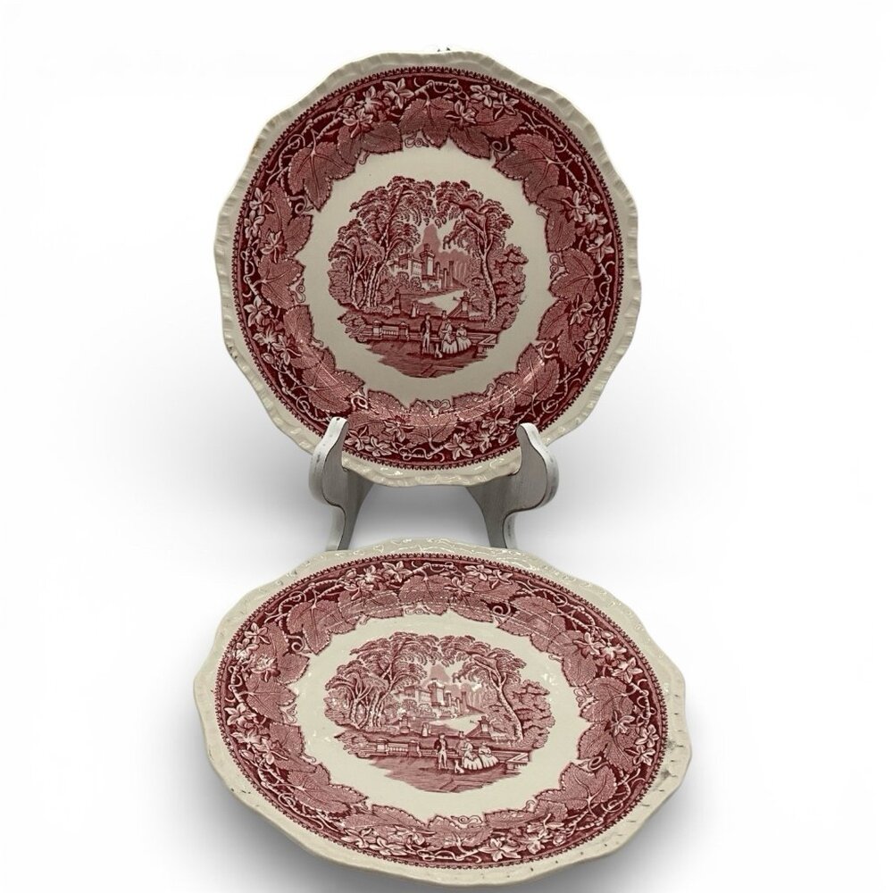 Mason Pink Vista Pink/Red Transferware VTG 10.5 Dinner Plate Collectible (2)